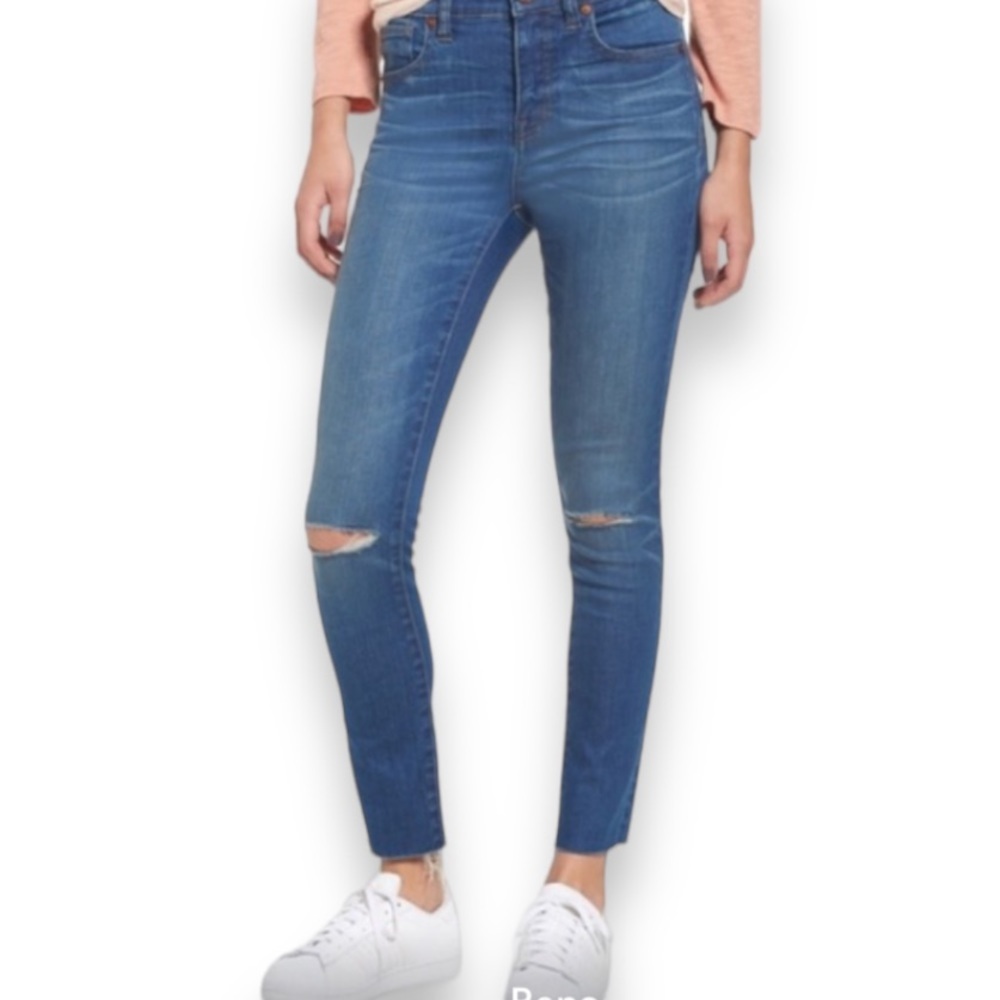 MADEWELL Skinny Skinny Medium Wash Non-Stretch Distressed Raw Hem Jeans W28